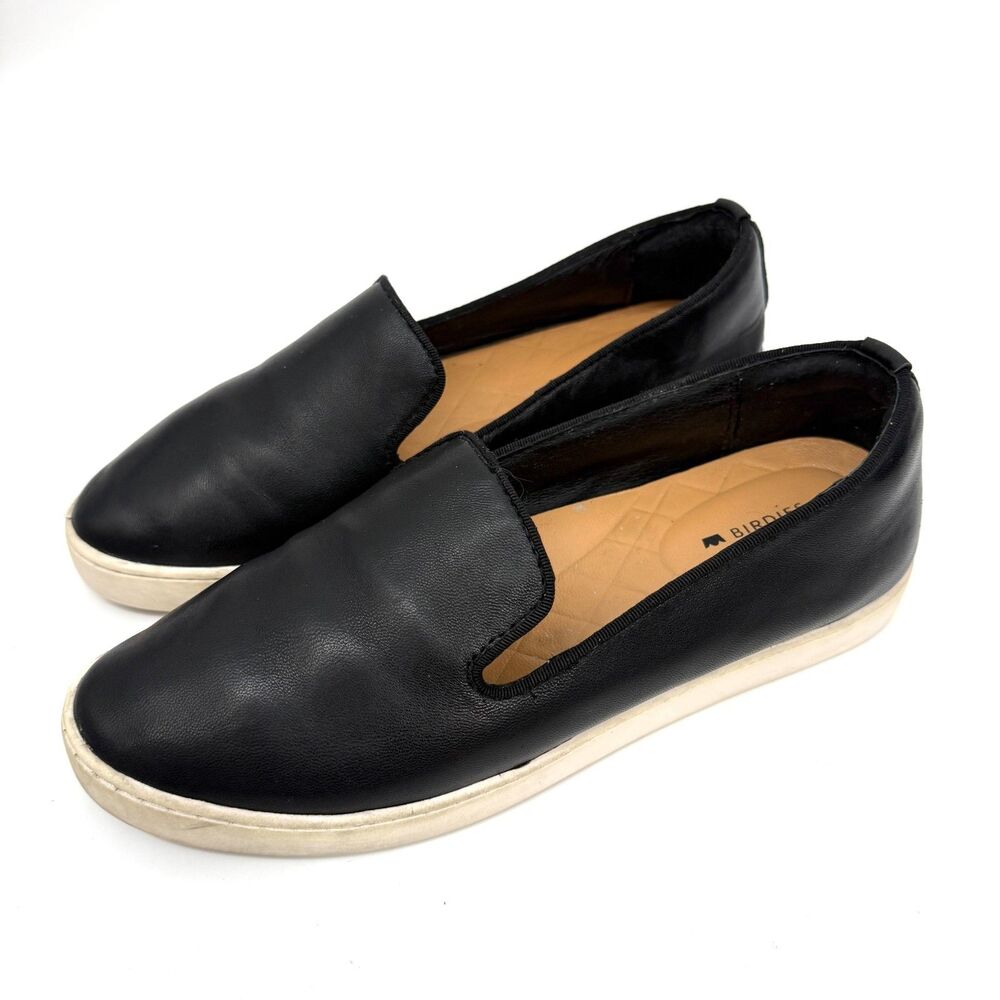 Birdies The Swift Black Smooth Leather Slip On Sneaker Flats Loafer Women Size 7